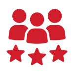 An icon of three people above three stars, representing a proven track record